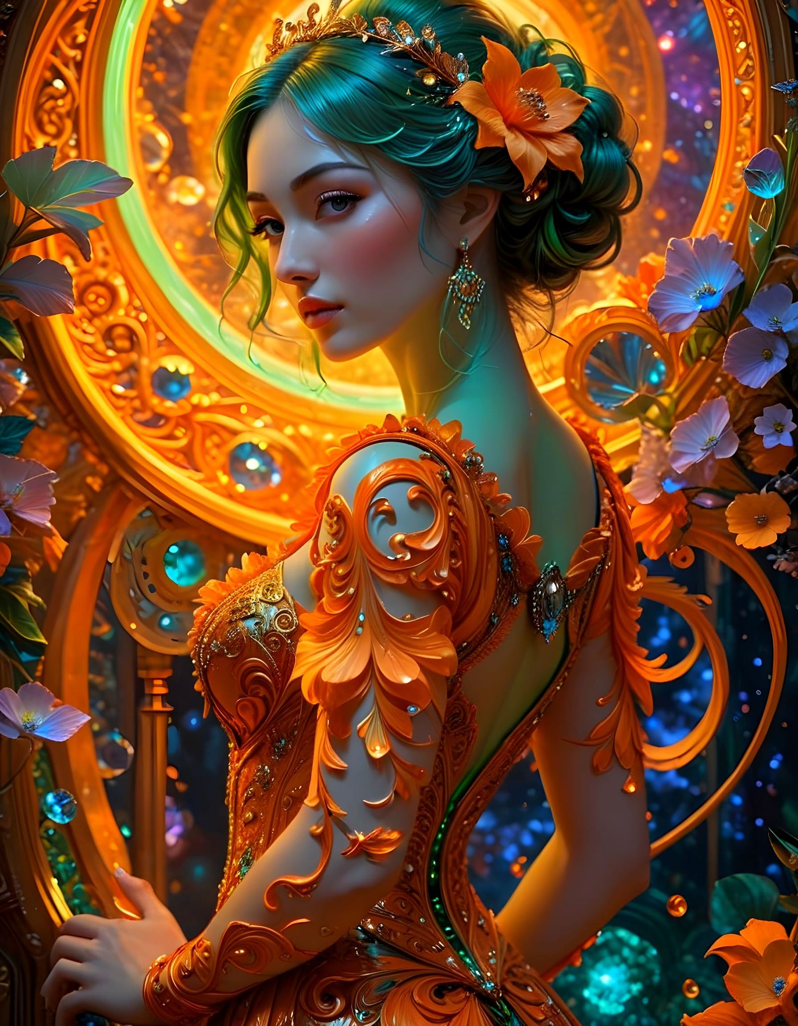 Psychedelic Neon Green and Orange Carved Masterpiece