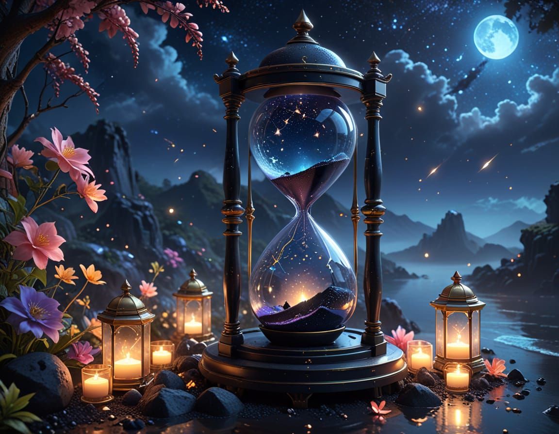 Ethereal Hourglass in Cosmic Anime Style