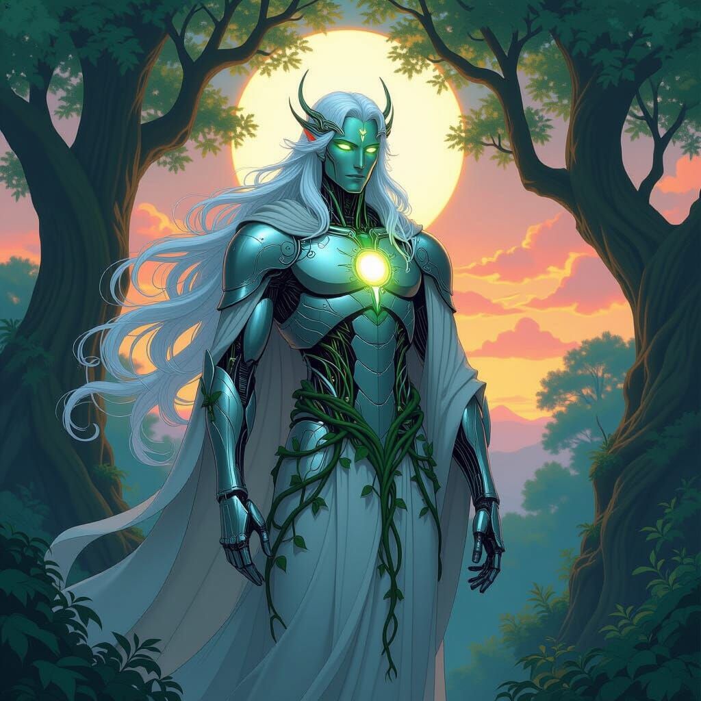 Majestic Metallic Forest God in Art Nouveau Style