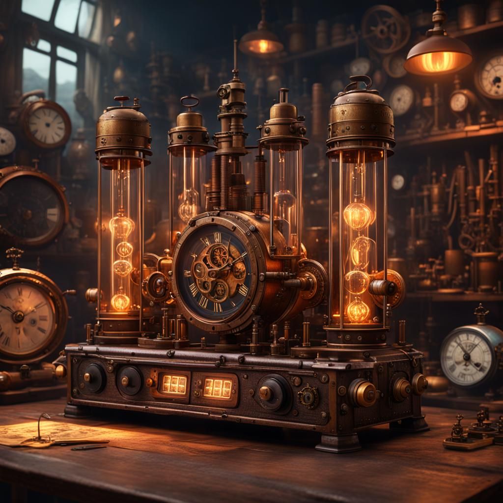 Steampunk Nixie Clock in Detailed Matte Painting