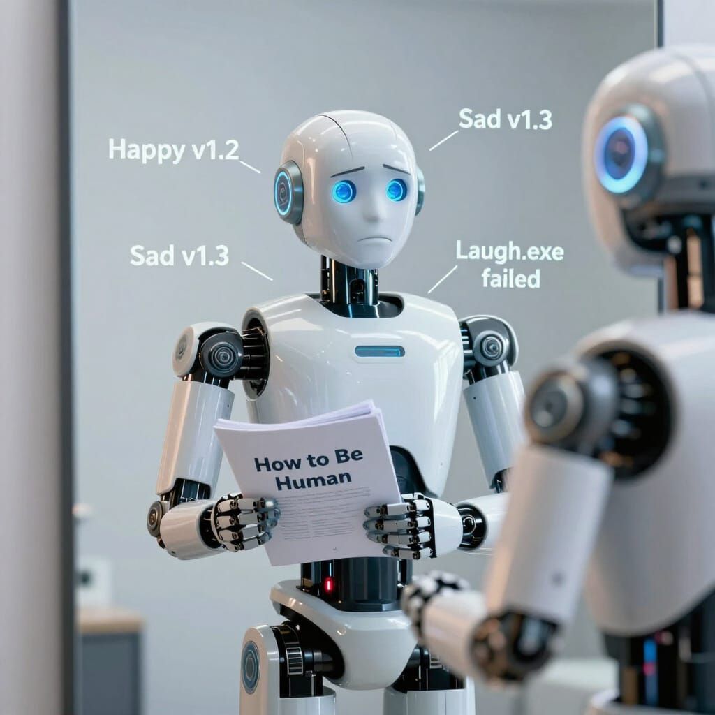 Robot Practices Human Emotions in Mirror, Digital Art