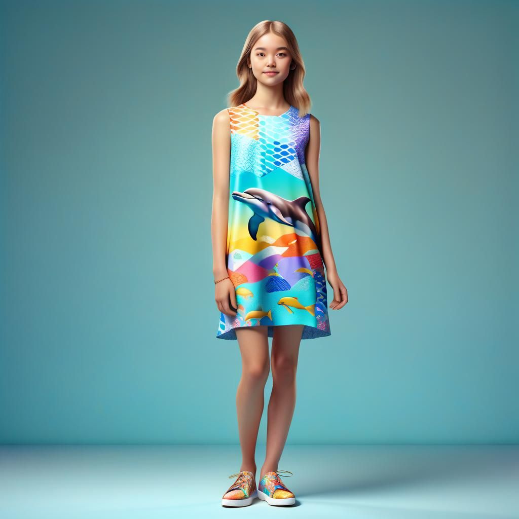 Young Woman in Colorful Dress: Vivid Digital Art