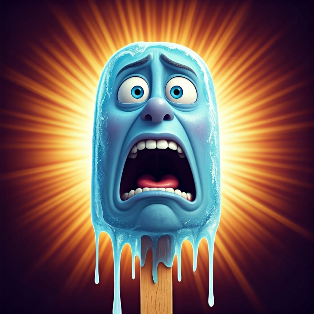 Terrified Ice Lolly Melts: 3D Rendered Art