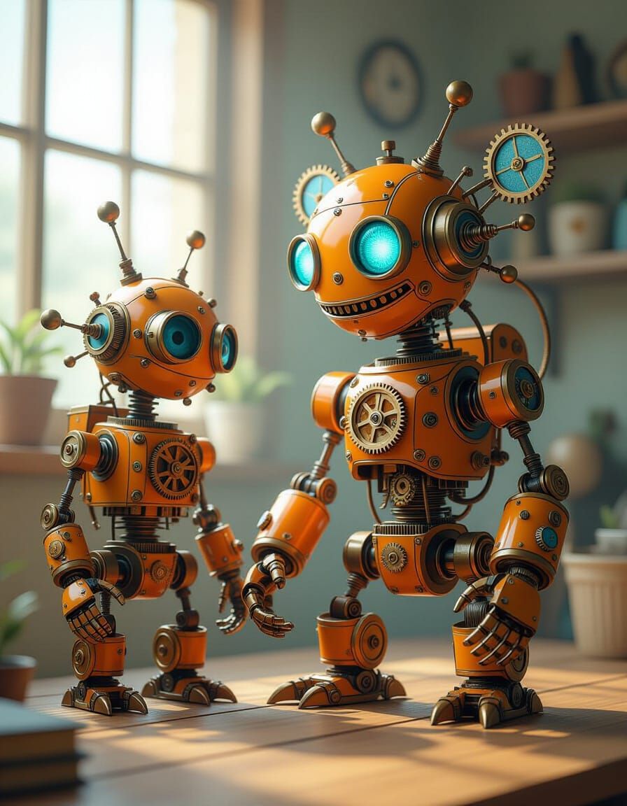 Steampunk Mechanical Creatures in Sepia and Blue