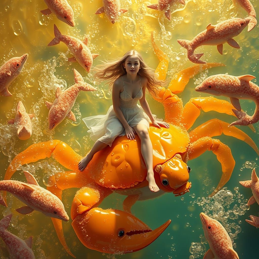 Gummy Crab Rider in Soda Sea, Digital Art