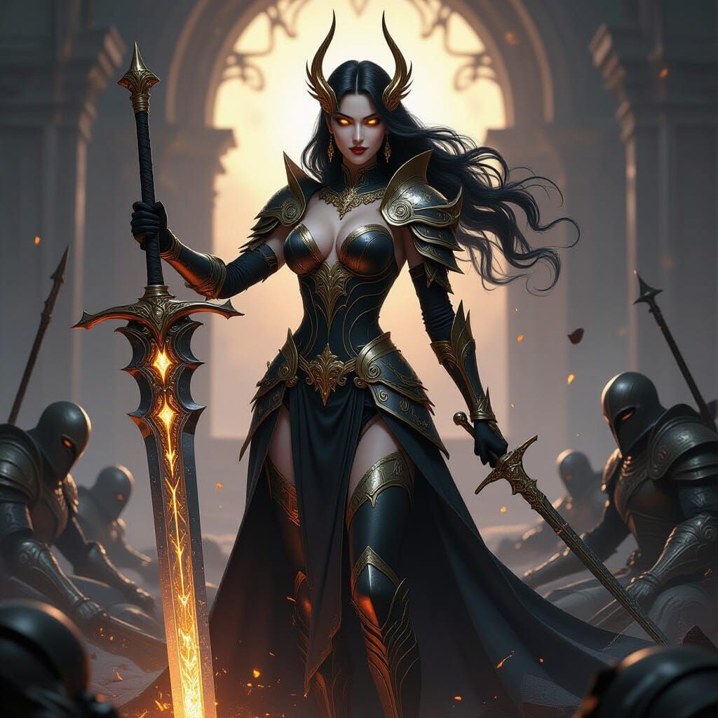 Triumphant Dark Goddess of Victory in Elden Ring Style
