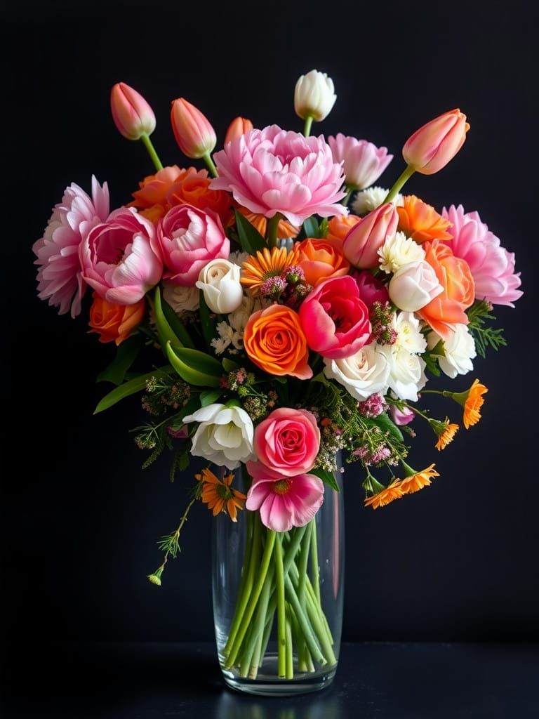 Vibrant Floral Arrangement in Glass Vase