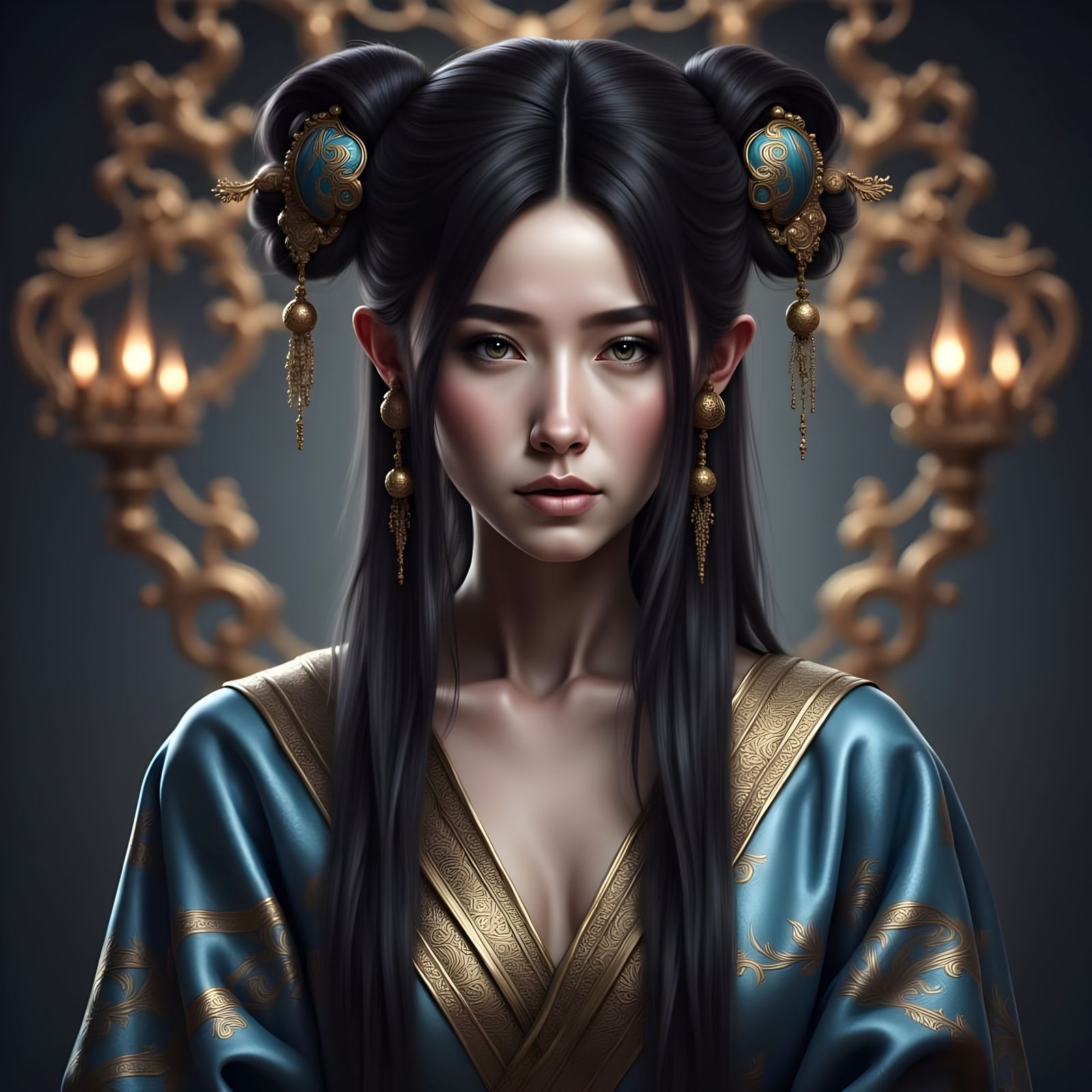 Elegant Mongolian Woman in Silk Dress