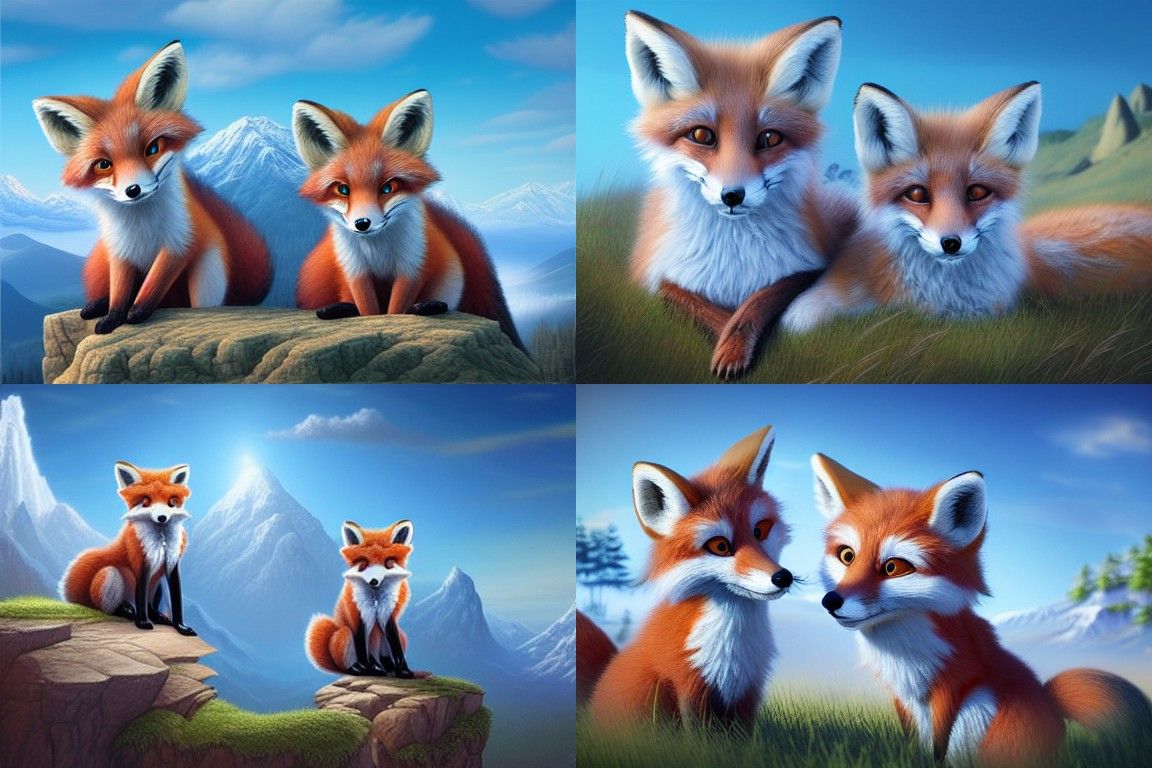 Anthropomorphic Fox Cubs in Bismuth Landscape