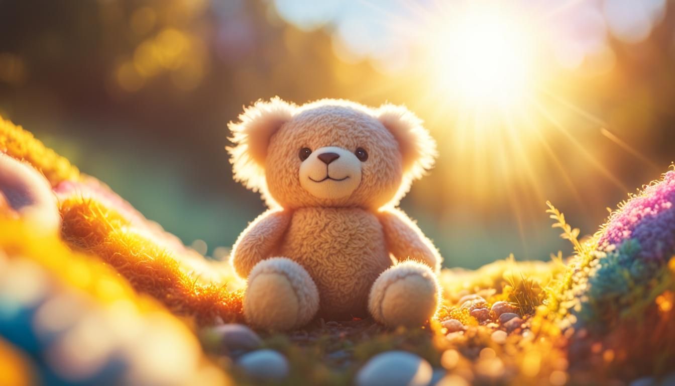 Cute Stuffed Animal in Sunny Detailed Landscape
