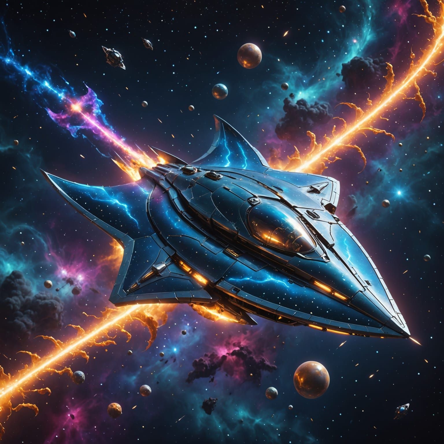 a rocket flying through space