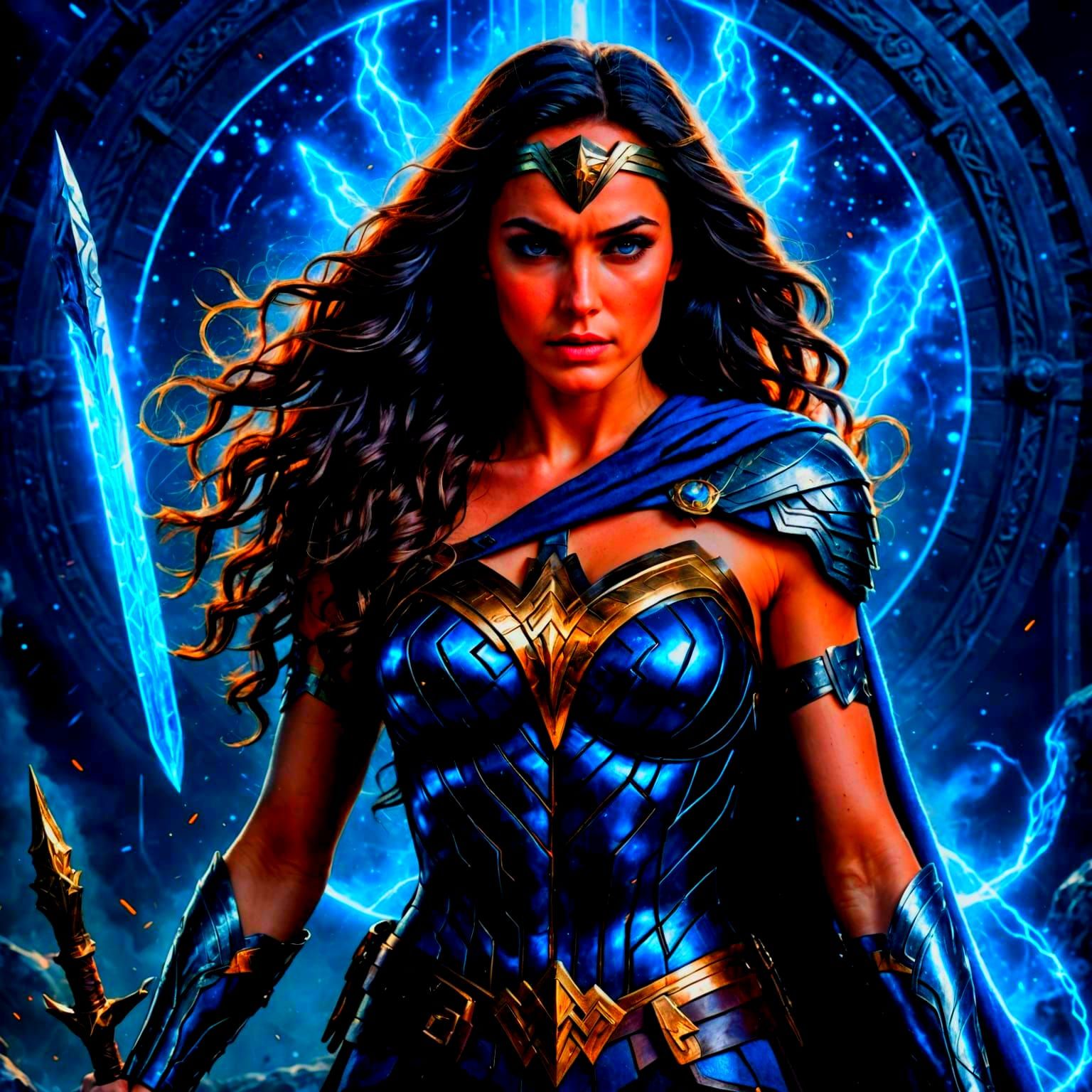 Gothic Valhalla Wonder Woman as Hyperrealistic Cosmic Painti...