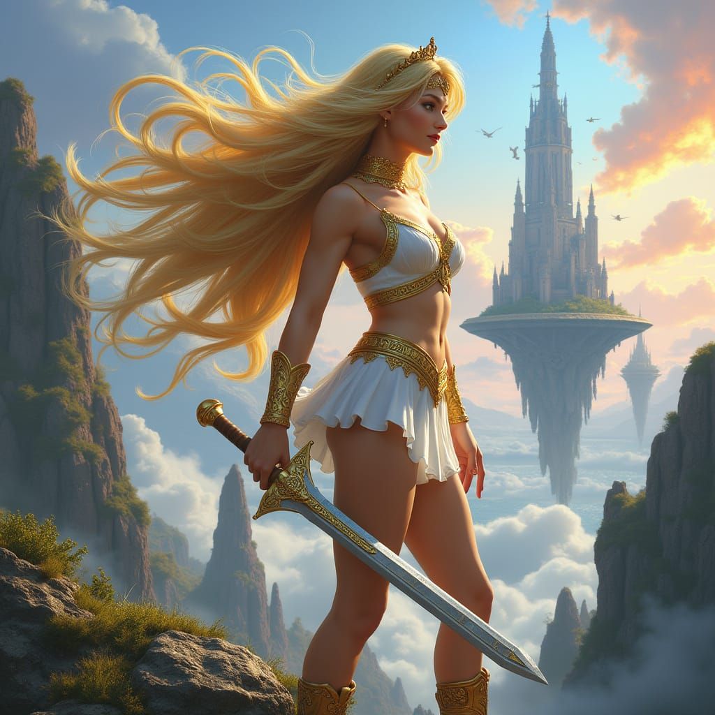 Epic Fantasy Warrior Princess in Stunning Photorealistic Sty...