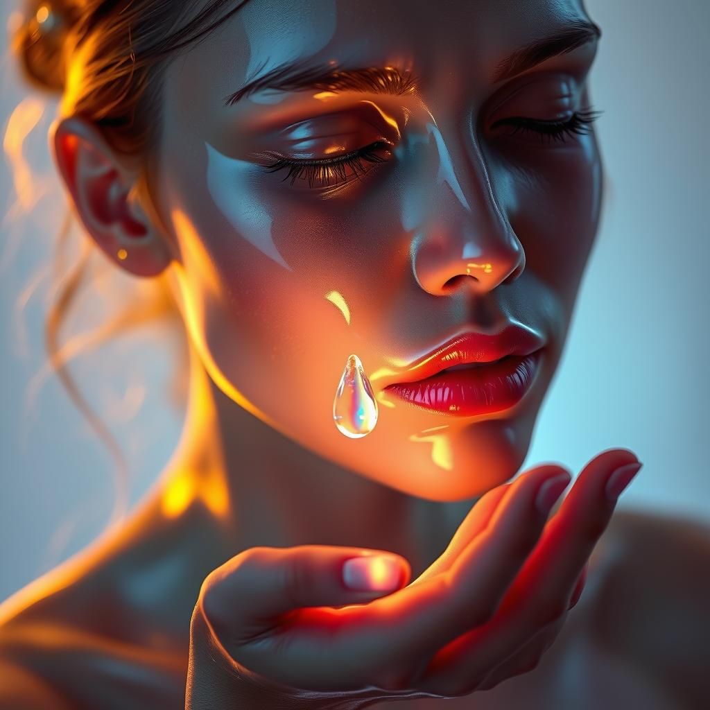 Glass Woman with Tear, Digital Art Portrait
