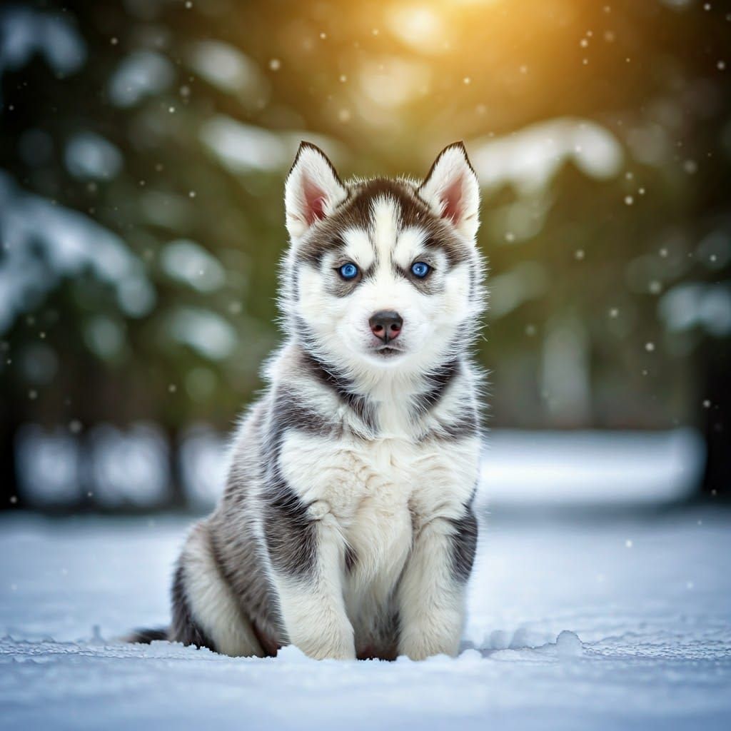 Husky Puppy in Snow Forest, Detailed 4K