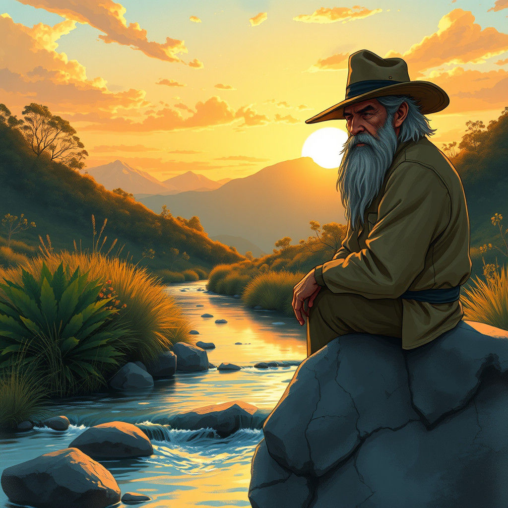Geologist Contemplates Sunset, Studio Ghibli Style