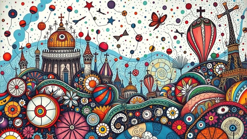Dreamlike Doodle Landscape in Kaleidoscopic Colors