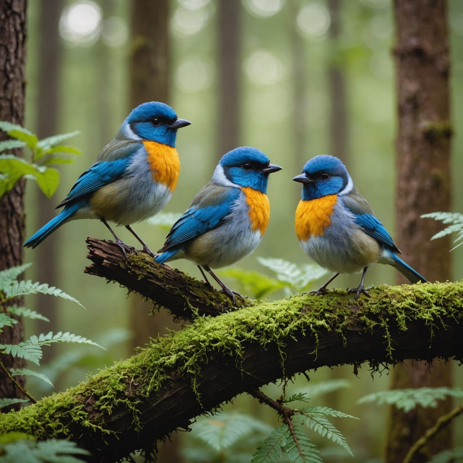 Adorable Birds in a Lush Forest Scene