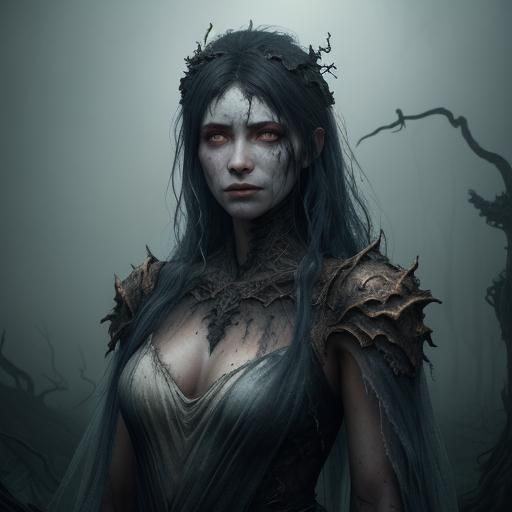 Dark Fantasy: Decaying Bride in Misty Waters