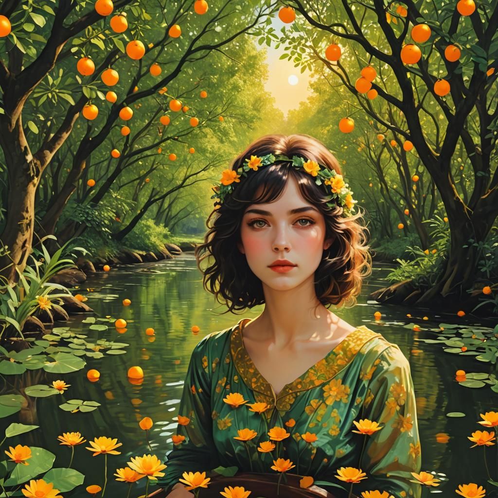 Psychedelic Girl with Kaleidoscope Eyes in Surreal Landscape