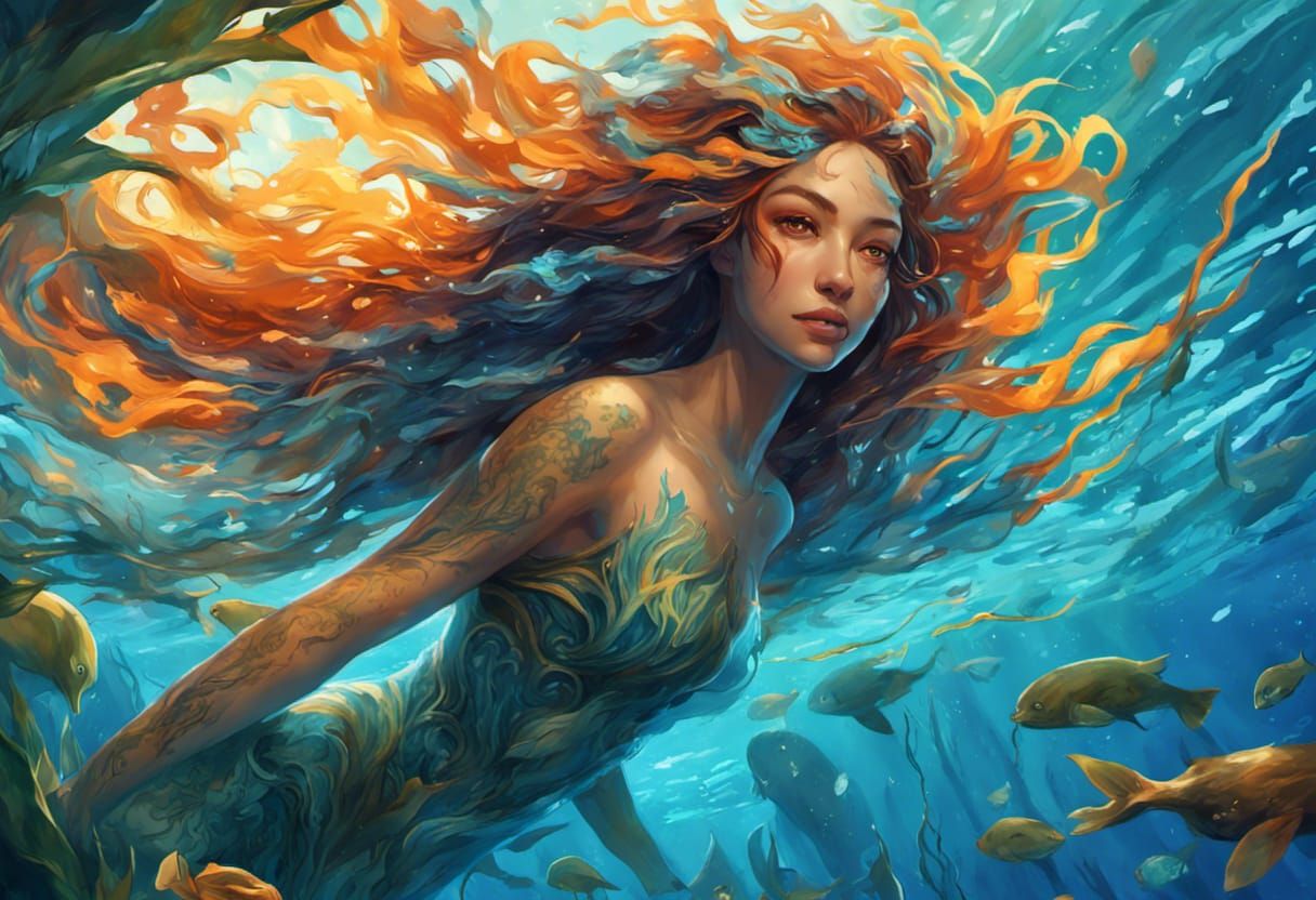 Water Spirit in Ocean Kelp Forest: Digital Art