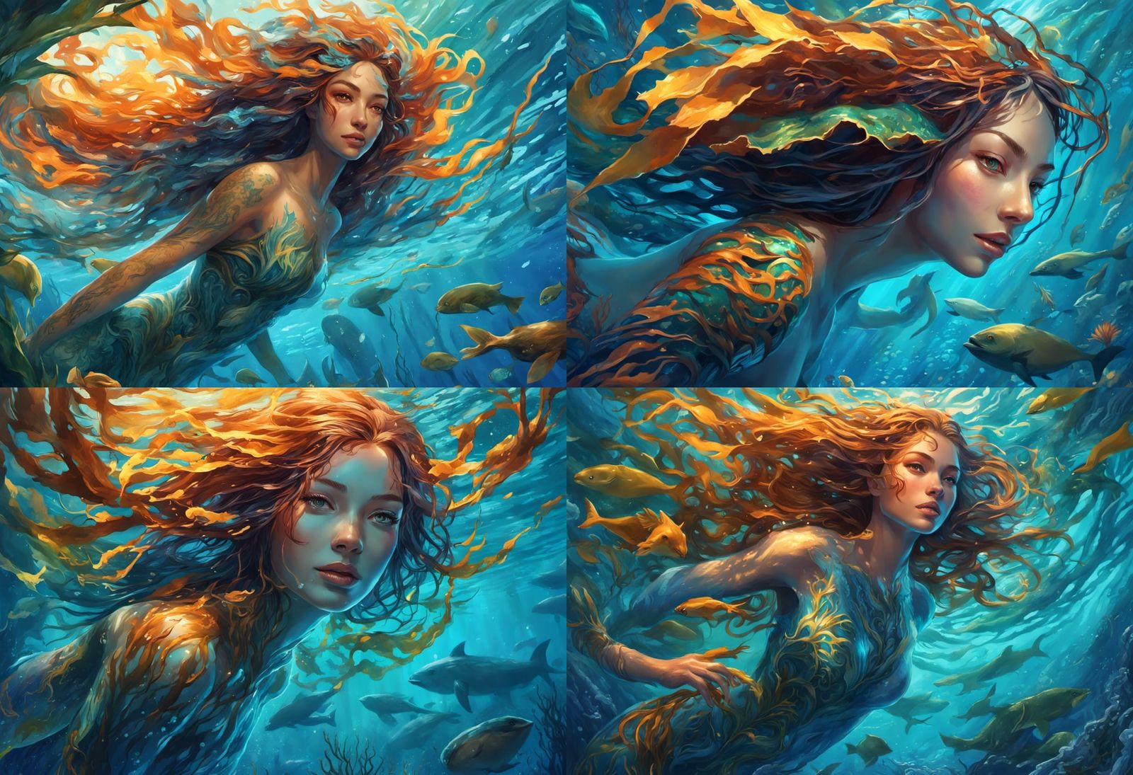 Vibrant Water Spirit in Kelp Forest Art