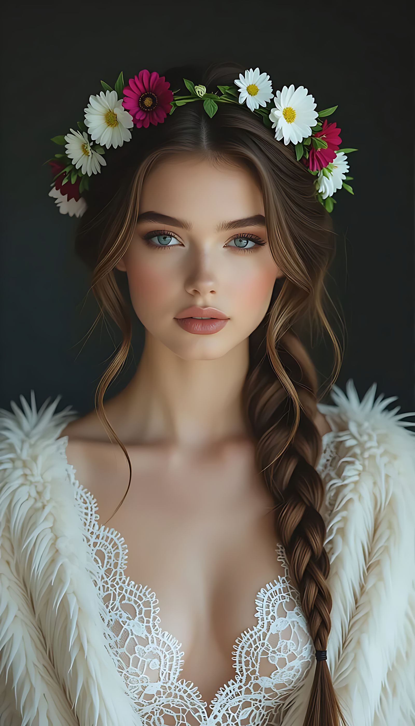 Stylized Portrait of a Woman with Floral Crown
