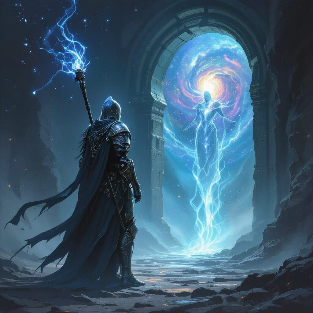 Spectral Knight Guarding Mystical Portal in Dark Fantasy Sty...