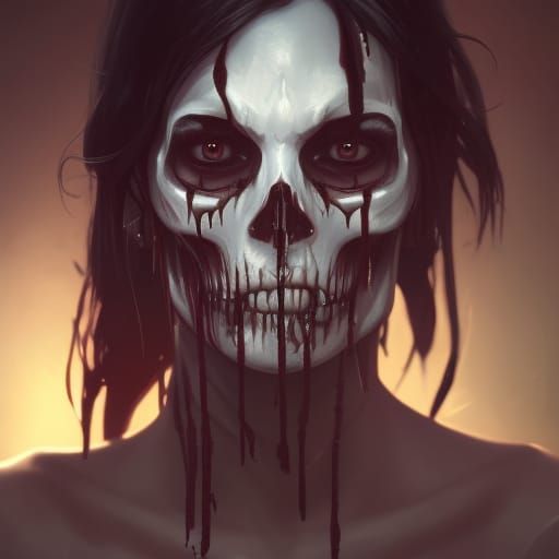 A sad
skeleton crying blood and tears