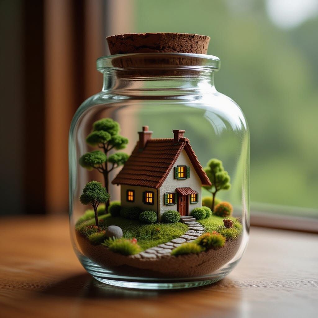 Miniature Village Inside a Glass Jar