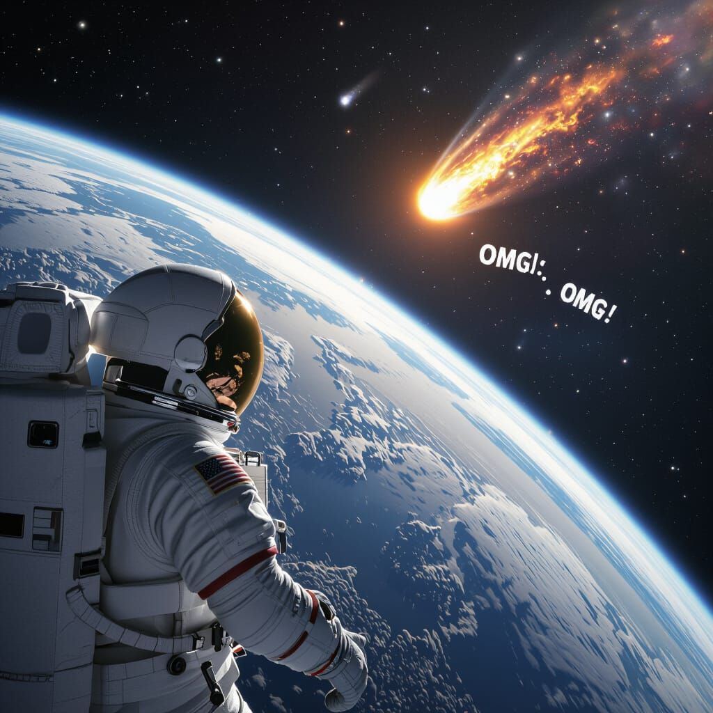 Astronaut Witnessing Earth's Comet Impact in Space