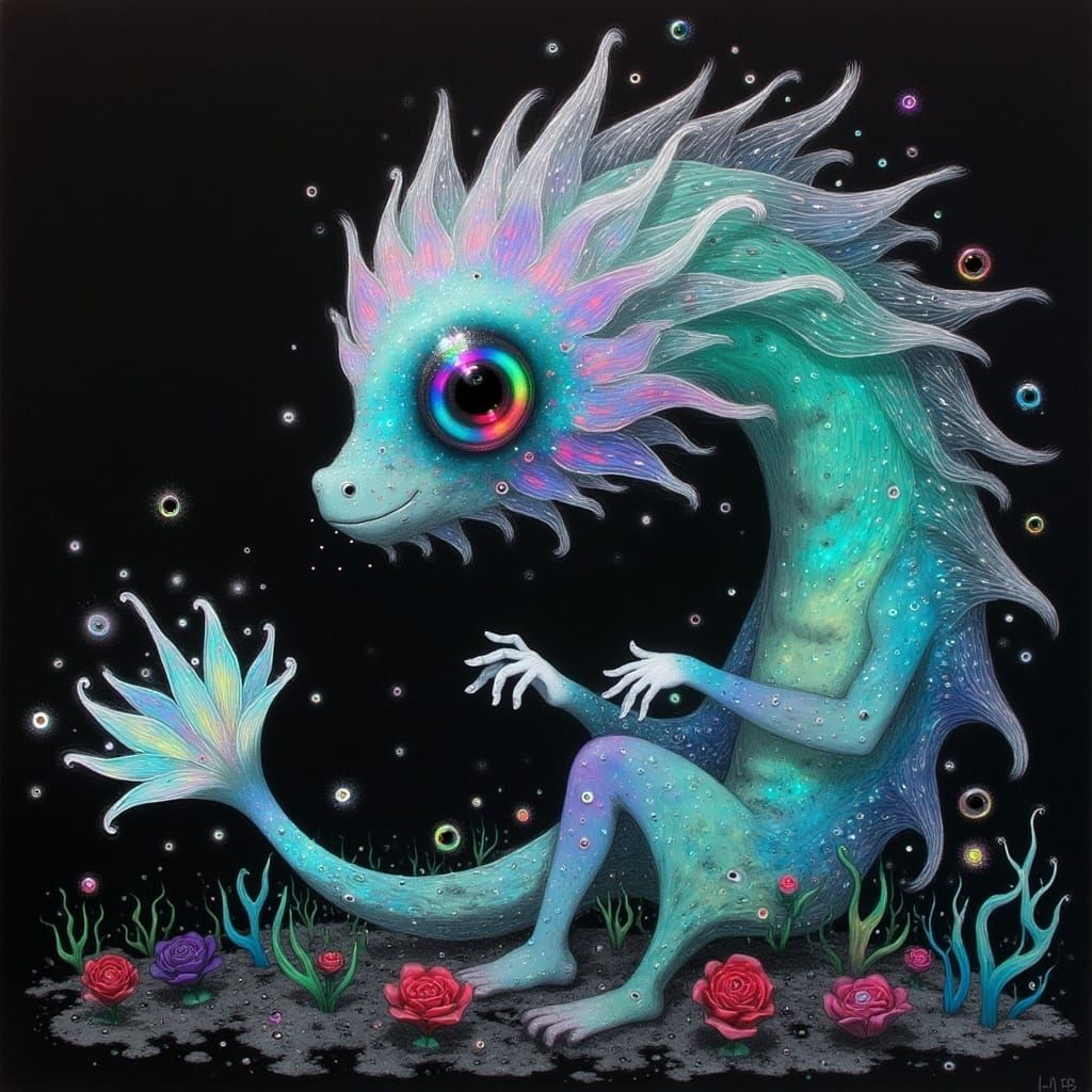 Iridescent Leafy-Sea-Dragon Sculpture in a Dreamlike Ocean S...