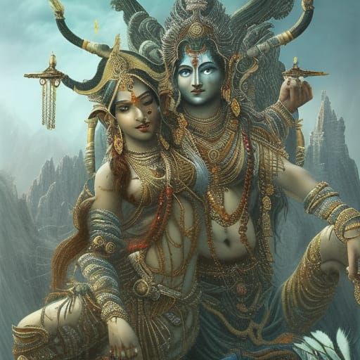 Shiva and Shakti in Epic Digital Painting