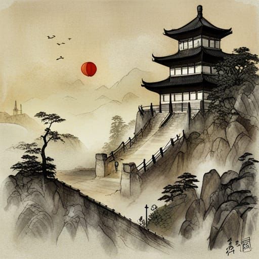 Chinese Scrapbook Album with Hieroglyphs and Maps