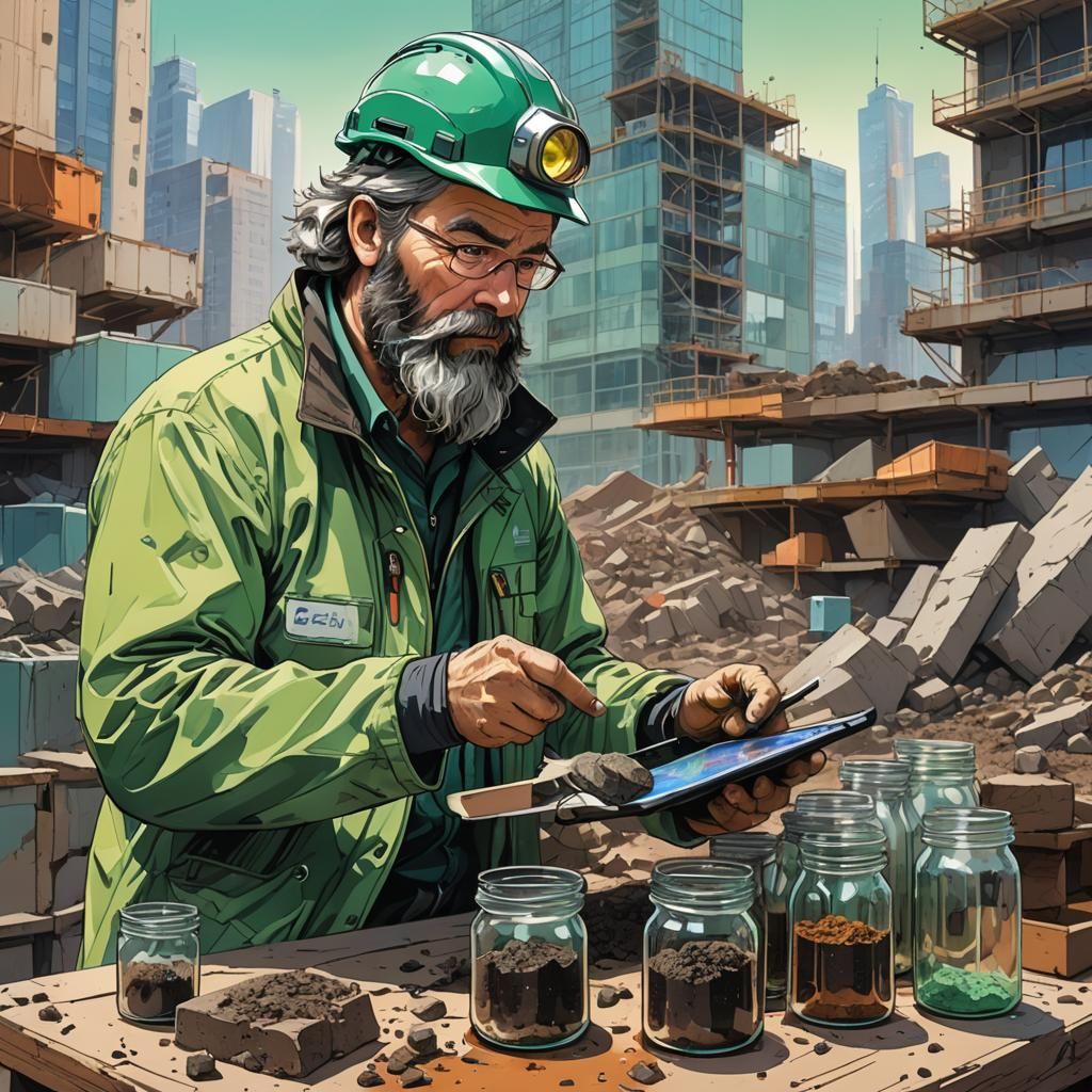 Geologist at Urban Site in Anime Style