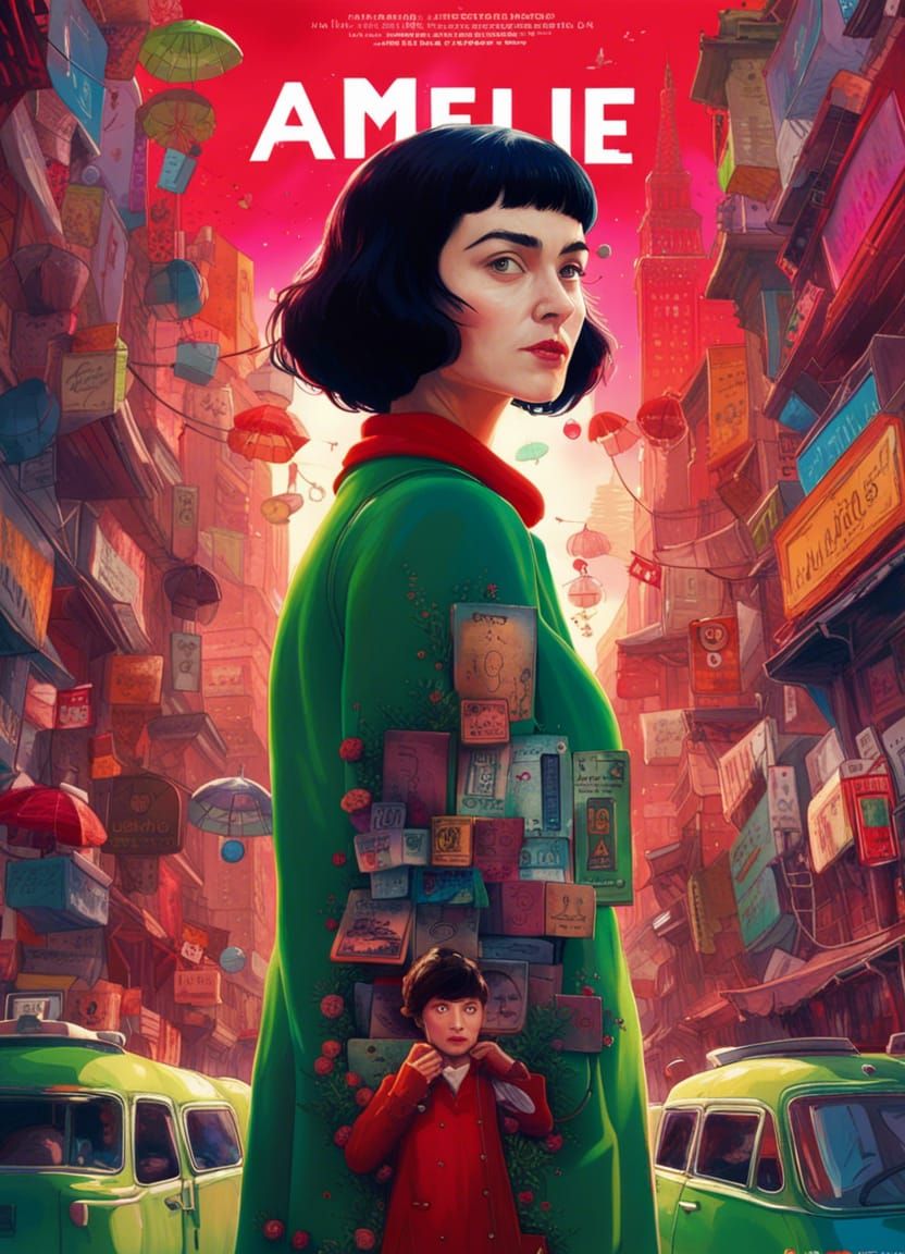 Amelie Poulain Movie Poster in Maximalist Style
