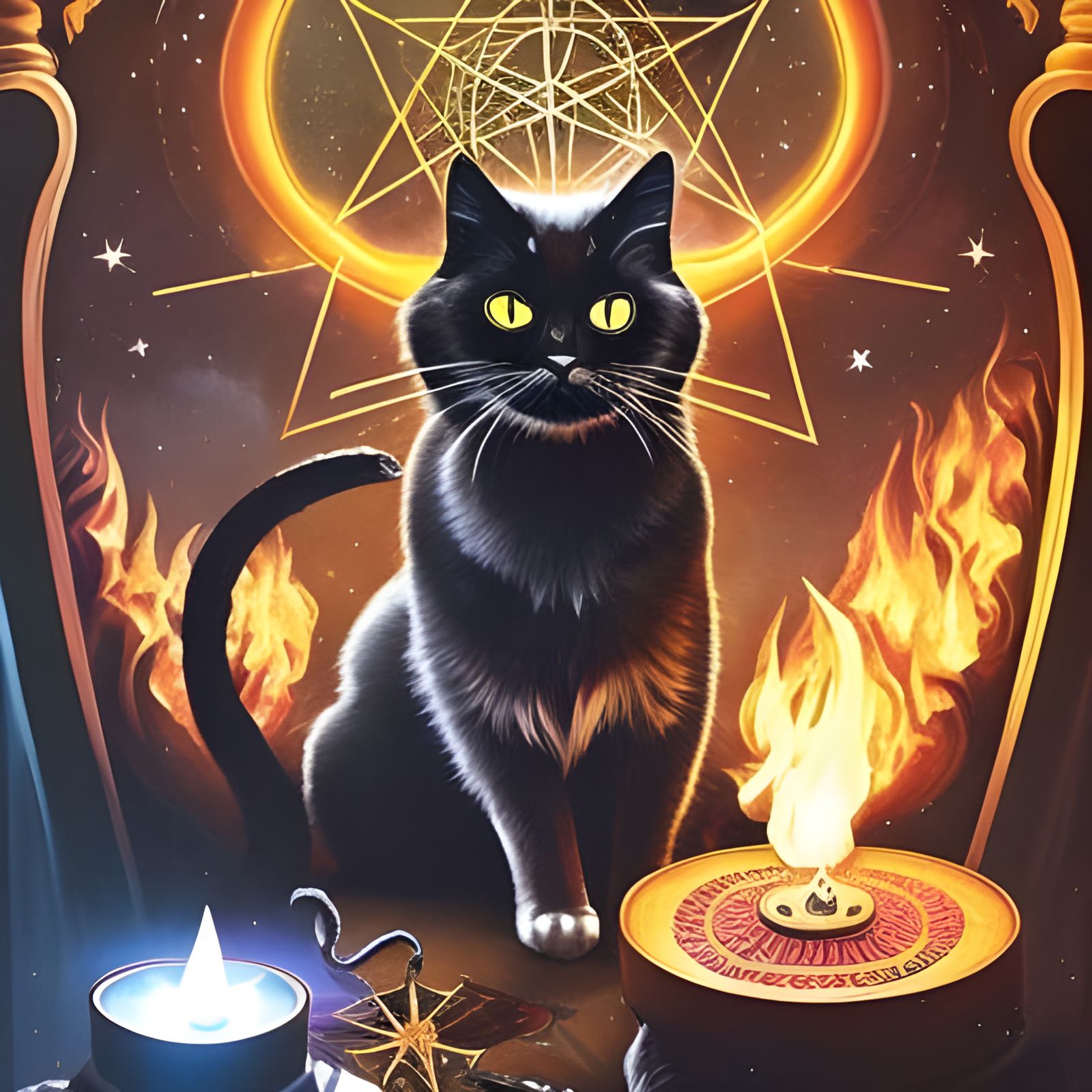 Black Wizard Cat Séance, Gothic Horror Art