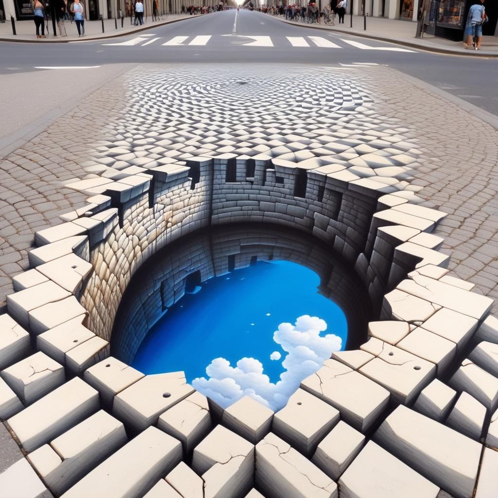 Optical Illusion ~ Hole in the Ground ~ Street Art Illusions ~ Pavement Art