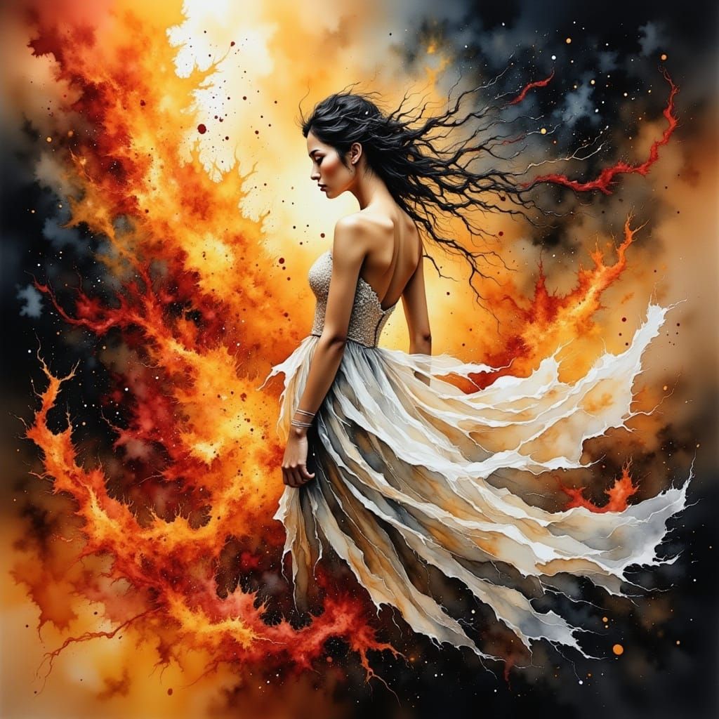 Serene Phoenix Bride Surrounded by Dancing Flames
