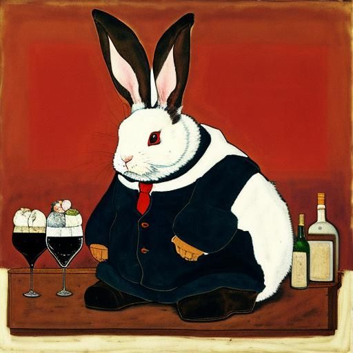 Rabbit Consuming Alcohol in Expressionist Style