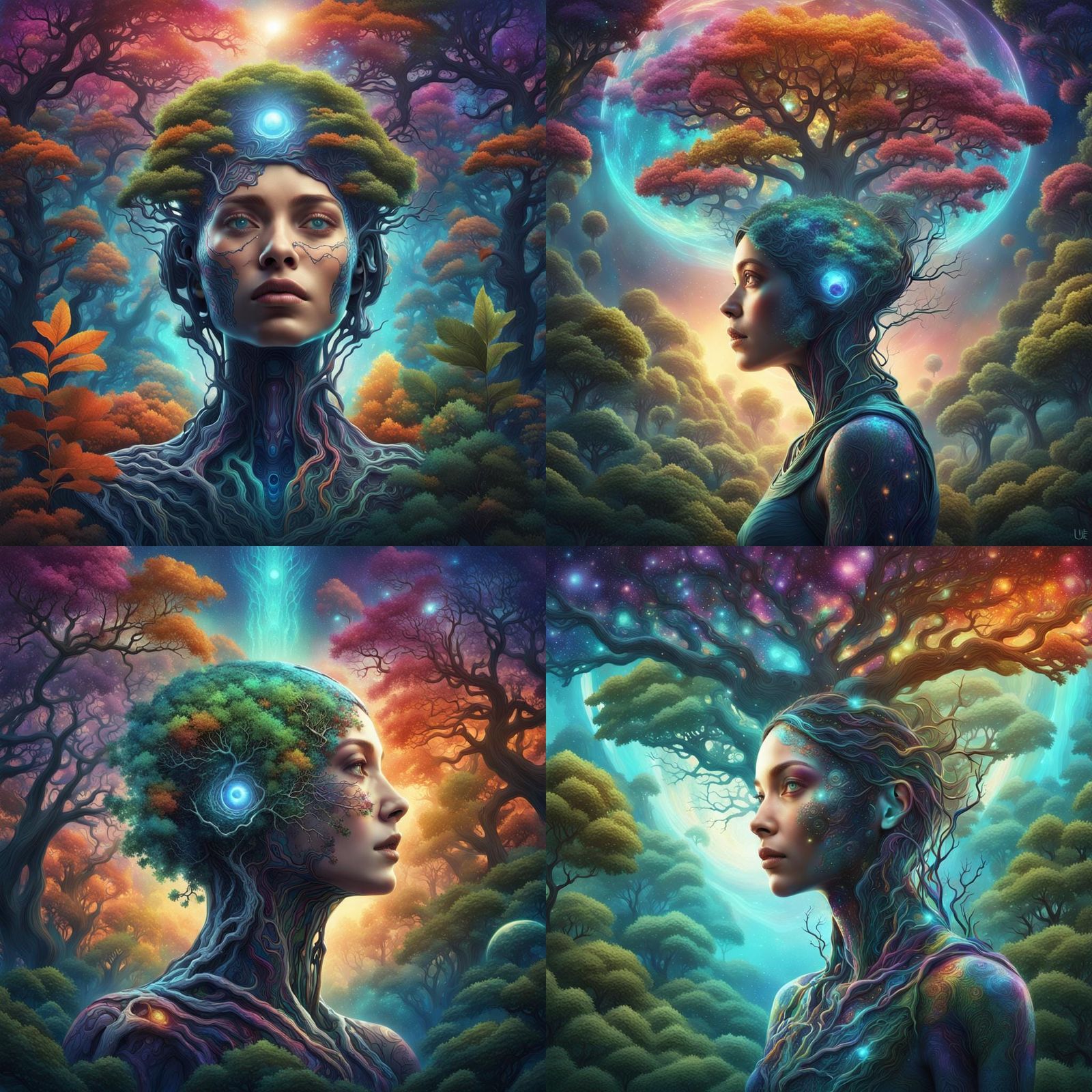 Psychedelic Robot Woman Sees Universe, Fantasy Art