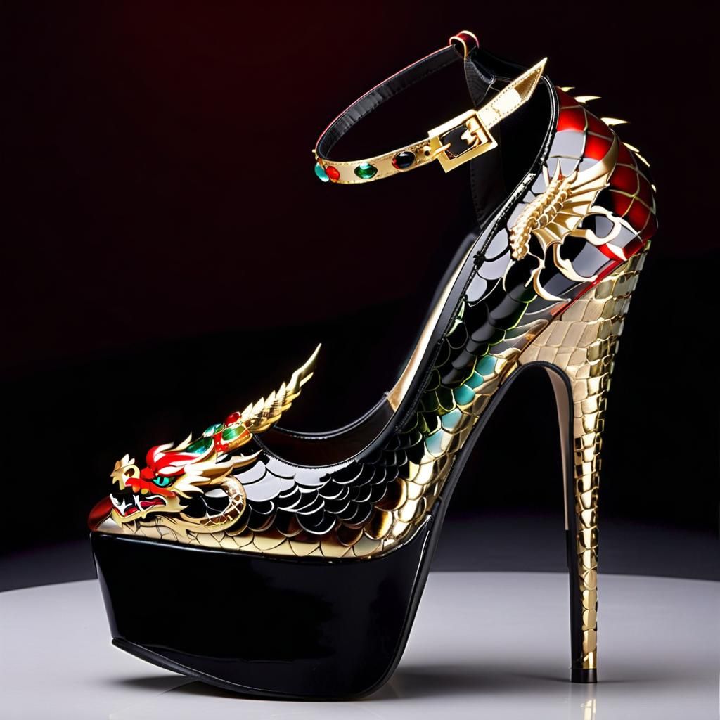 Ornate Dragon Jeweled Platform High Heels