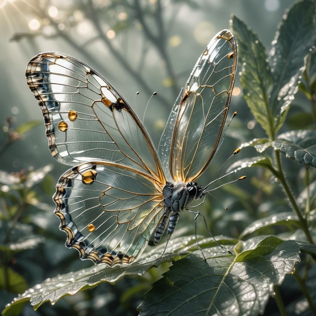 Glasswing Butterfly with Silver Threads in Digital Art