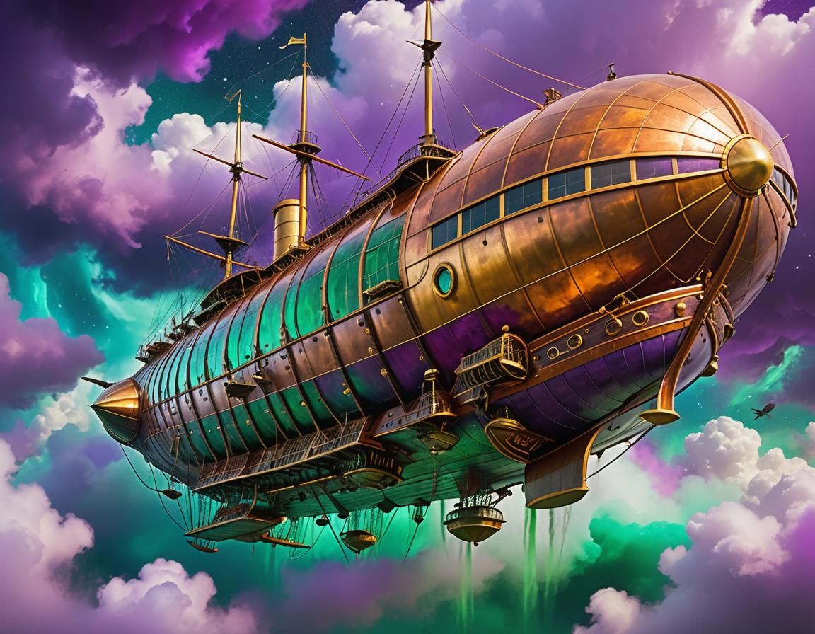 Steampunk Airship Schooner Emerges from Subspace Tunnel