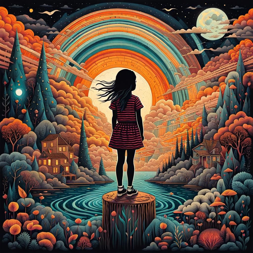 Surreal Girl Between Dream and Reality in Cubist Style