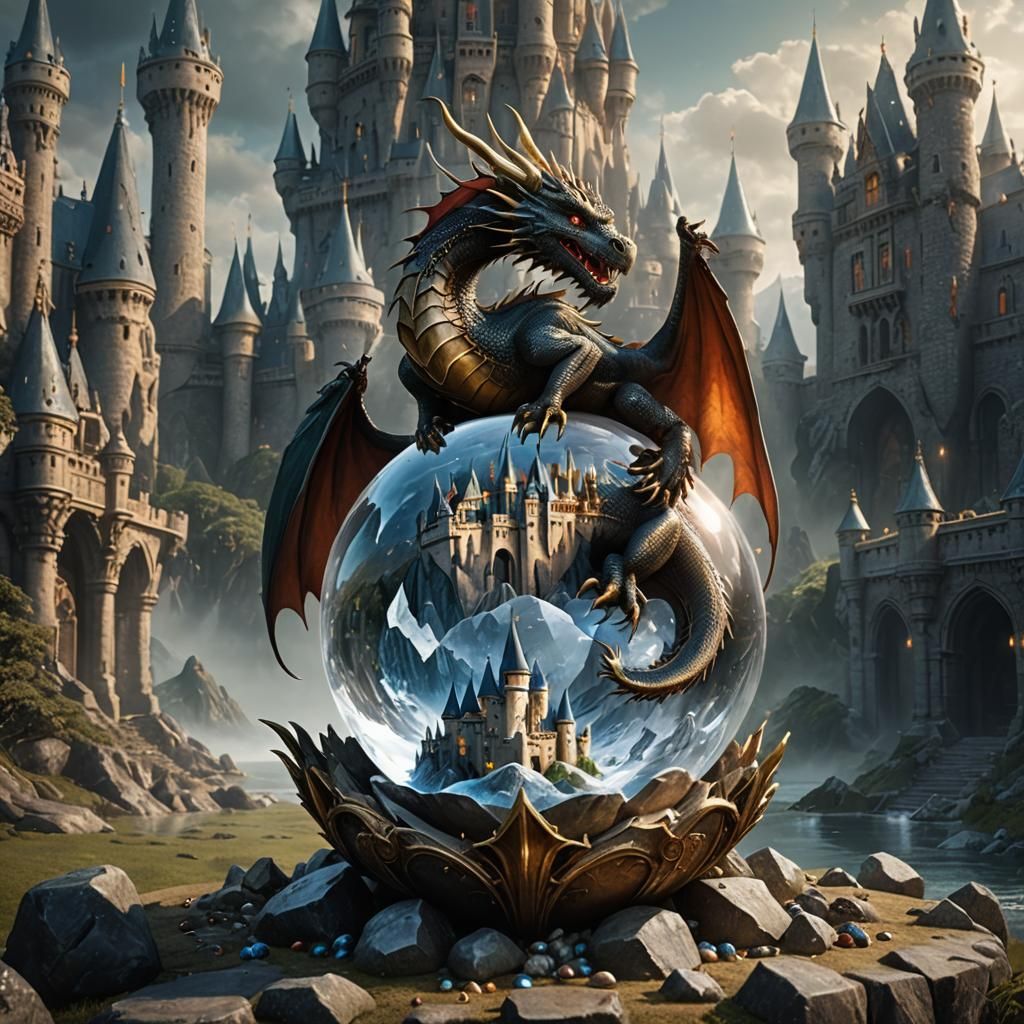 Dragon on Crystal Ball with Castle