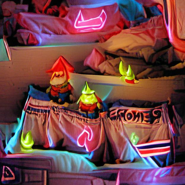 Retro Neon Underpants Gnomes in Bedroom