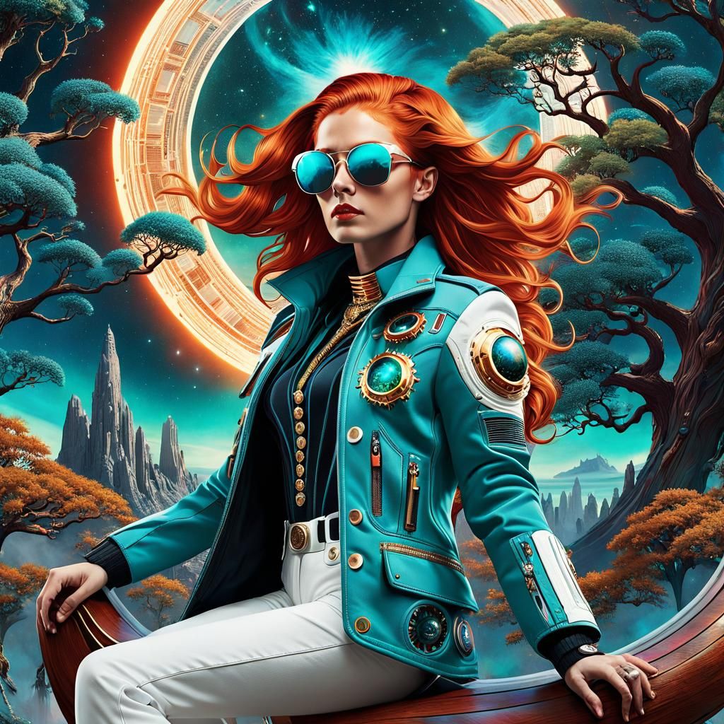 Cosmic Queen on Biomechanical Throne: Digital Painting