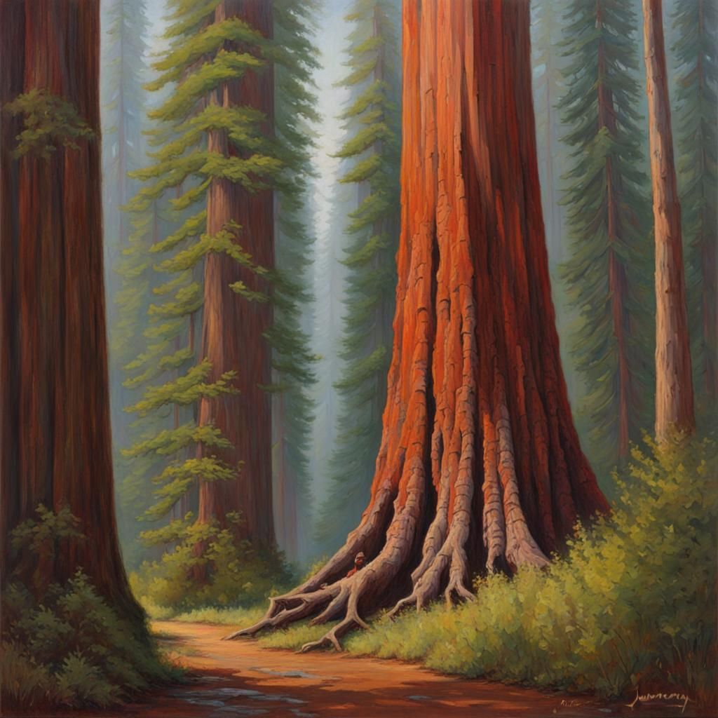 The Great Redwood: An Oil Painting of Ancient Wisdom