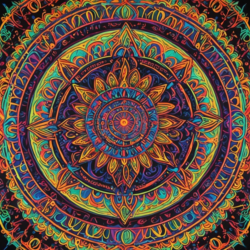 Psychedelic Mandala in Black Light Ecstasy